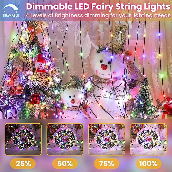 Larkvue 394FT 1200 LEDs Christmas Lights with Remote, Waterproof Dimmable 8 Modes Twinkle Fairy Rope String Lights with Timer for Xmas Tree-Multicolor