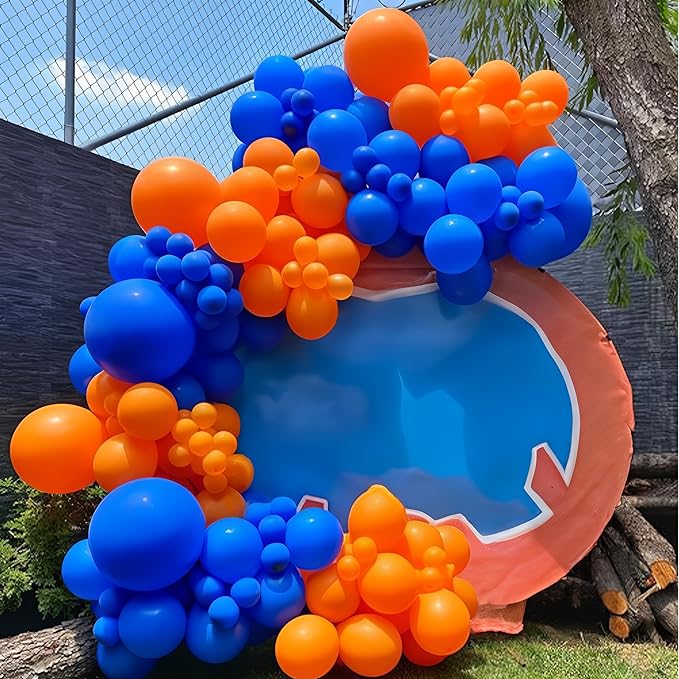 HILAVO Orange and Blue Balloon Arch Kit 105 Pcs Orange Dark Light Baby Pearl Blue Confetti Latex Party Balloons Garland for Boys Graduation Cartoon Baby Shower Birthday class of 2025 Party Decor
