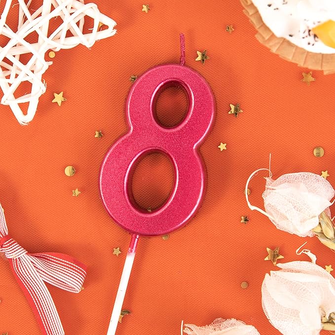 PHD CAKE 2.76 Inch Modern Red 8 Number Birthday Candles, Red Number Candles, Cake Number Candles, Party Celebration