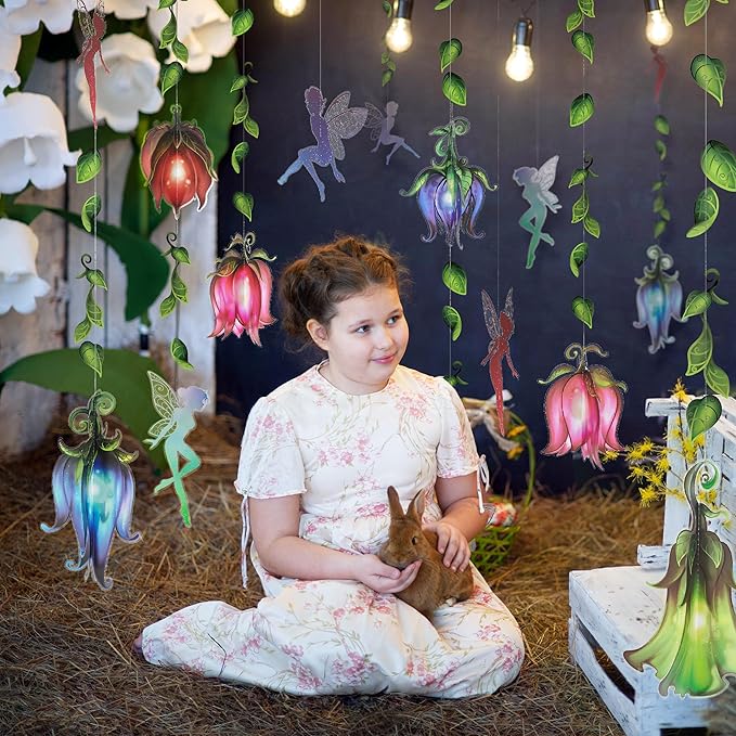 Cheerland Enchanted Forest Fairy Garlands 16 Pcs 3D Wildflower Garland Fairy Party Decorations Flower Banner for Enchanted Garden Party Woodland Theme Picnic Woodland Birthday Decorations