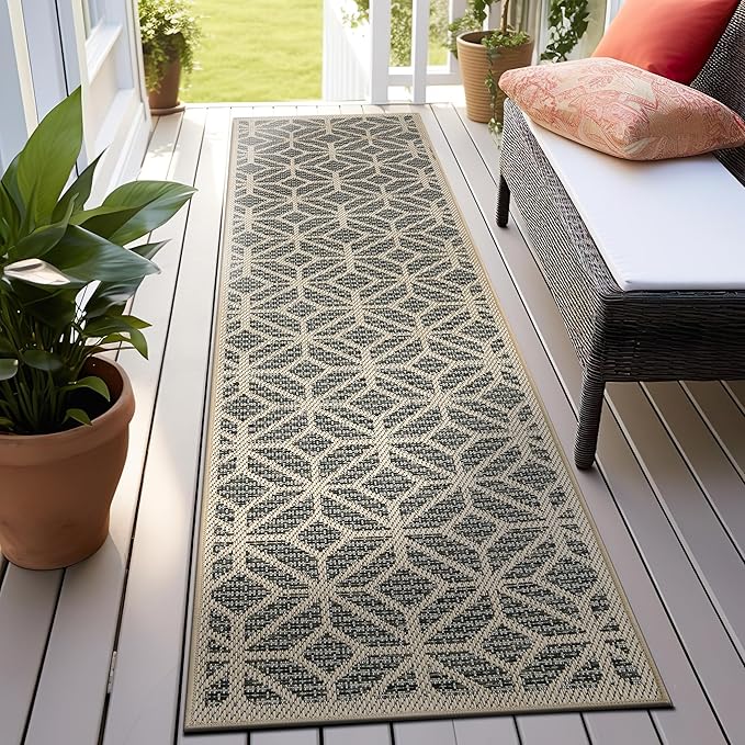 Rugshop Blue Contemporary Geometric Indoor/Outdoor Area Rug — Hose Washable for Hallway, Entryway and Kitchen, 2'3" x 6'