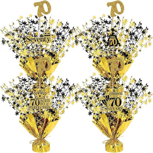 Tatuo 4 Pcs Metallic Foil Spray Centerpiece Happy 30th 40th 50th 60th 70th 80th Years Centerpiece Table Decorations for Black and Gold Birthday Anniversary Wedding Party Table Decor(70th Birthday)