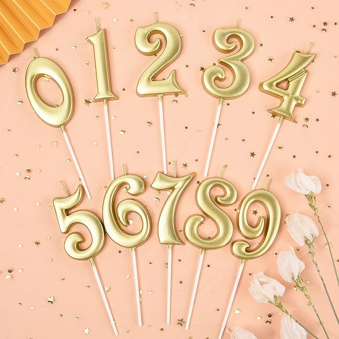 PHD CAKE 2.76 Inch Elegant Gold 0 Number Birthday Candles, Gold Number Candles, Cake Number Candles, Party Celebration