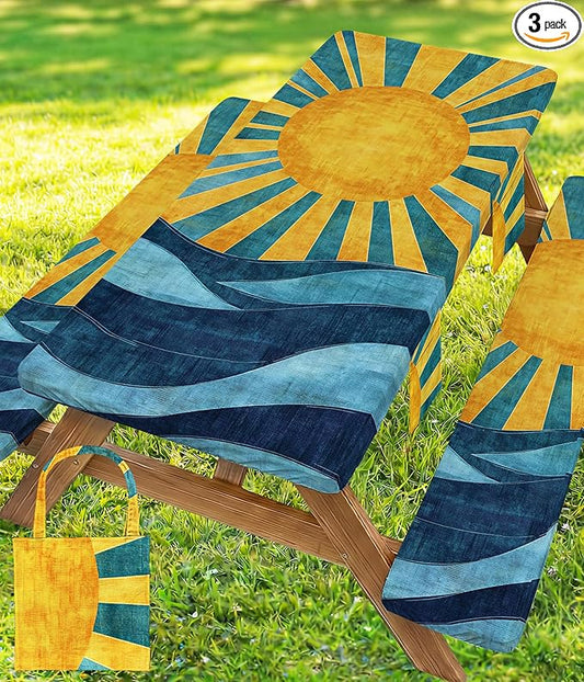 Picnic Table Cover with Bench Covers Tablecloth Fitted Table Cloth Set Camping Essentials Tools Supplies Rv Travel Accessory Gear Outdoor Road Trip Necessities Gadgets Camper Gadgets Things Ideas Kit