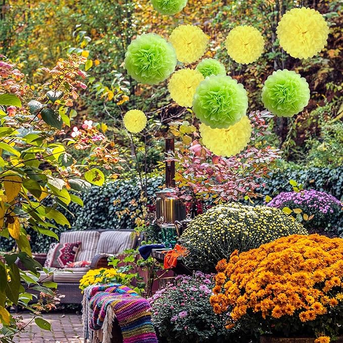 20 PCS Light Yellow Tissue Paper Pom Poms, Tissue Pom Poms Flowers, Sizes of 6", 10", 12", 14" Hanging Paper Flower Ball for Wedding, Birthday, Halloween, Christmas, Baby Shower Party Decor