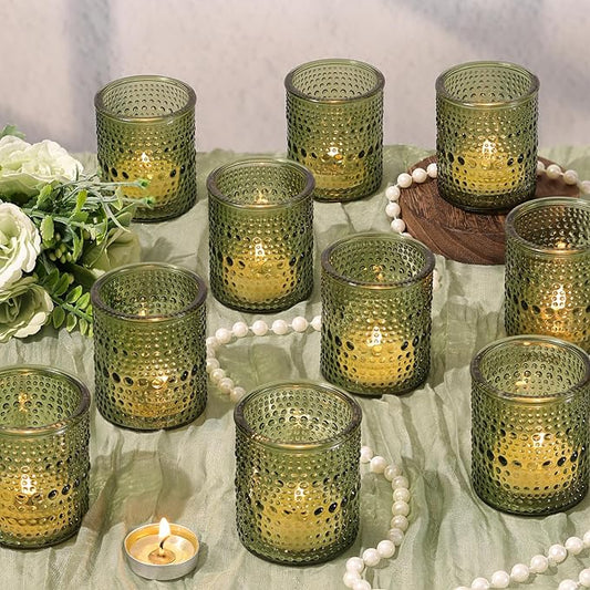 40Pcs Glass Votive Candle Holders, Green Tea Light Candle Holder Vintage Tealight Candle Holder Bulk for Wedding Christmas Party Table Decor (Green)
