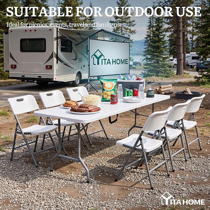 YITAHOME 6ft Folding Table w/1.5" Thick Tabletop Heavy Duty, Portable Outdoor Folding Table w/Carrying Handle for Camping Picnic Parties/Indoor Events, White