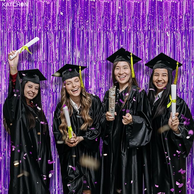 KatchOn, Metallic Purple Foil Fringe Curtain 3.2x8 Ft, Pack of 2 | Streamer Backdrops for Purple Birthday Decorations, Mermaid Birthday Decor for Home | Backdrops for Graduation Decorations 2026