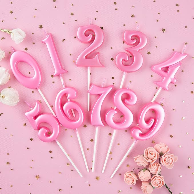 PHD CAKE 2.76 Inch Elegant Pink 3 Number Birthday Candles, Pink Number Candles, Cake Number Candles, Party Celebration