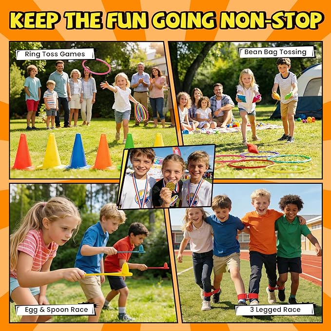 ropoda Field Day Games, Outdoor Carnival Games Potato Sack Race Bags for Adults and Kids, Bean Bags, Soft Plastic Cones,Ring Toss Set,Egg and Spoon Race, Outdoor Games Easter