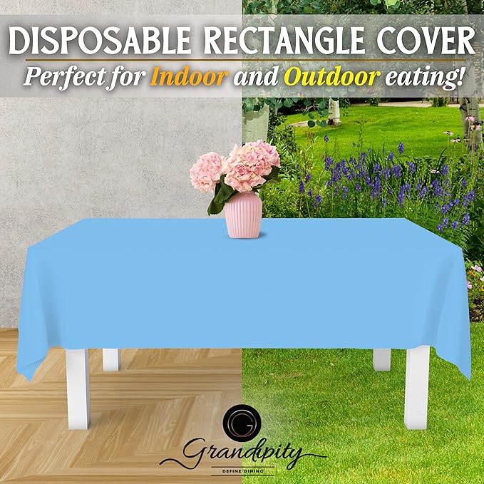 Grandipity Sky Blue Plastic Table Cloth Disposable (6 Pk) 54in x 108in Plastic Tablecloths for Rectangle Tables - Premium Party Table Cloths Disposable for 6ft to 8ft Rectangle Tables