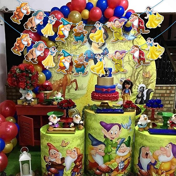 Snow White and The Sevn Dwafs Garland Decoration – Magical Princess Birthday Party Supplies – Colorful and Durable Birthday Garland for Party Decorations – Perfect for Boys and Girls Celebration