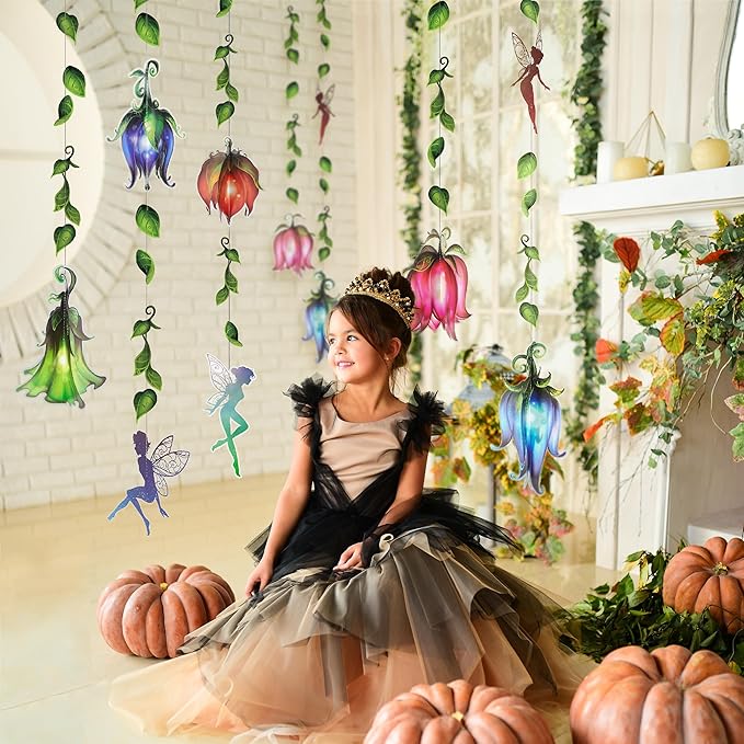 Cheerland Enchanted Forest Fairy Garlands 16 Pcs 3D Wildflower Garland Fairy Party Decorations Flower Banner for Enchanted Garden Party Woodland Theme Picnic Woodland Birthday Decorations