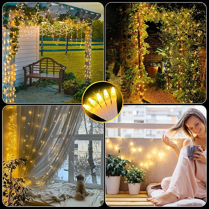 2 Pack Total 200FT 600 LED Christmas String Lights, Warm White Fairy Tree Lights Connectable, 8 Modes & Timer Indoor Outdoor String Lights for Bedroom Tree Yard Door Wedding Xmas Classroom Decor
