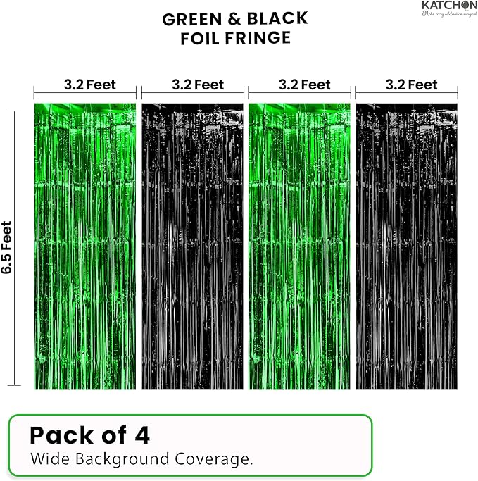 KatchOn, Green and Black Fringe Backdrop Curtains - Pack of 4 | Black and Green Party Decorations | Golf Party Decorations, Birthday, Bachelorette, Wedding, Masters Party Decorations