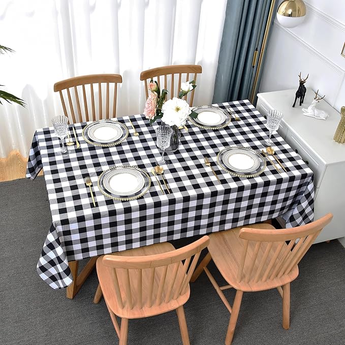 Classic Gingham Plaid Tablecloth Fabric - Rectangular 58x102 Inch Water Resistant Checked Table Cloth for Indoor/Outdoor Use - Table Cover for Kitchen, Picnics, Gardens, and Parties