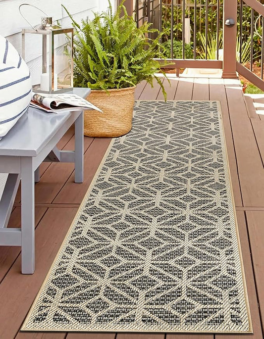 Rugshop Blue Contemporary Geometric Indoor/Outdoor Area Rug — Hose Washable for Hallway, Entryway and Kitchen, 2'3" x 10'