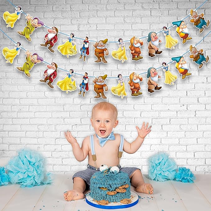 Snow White and The Sevn Dwafs Garland Decoration – Magical Princess Birthday Party Supplies – Colorful and Durable Birthday Garland for Party Decorations – Perfect for Boys and Girls Celebration
