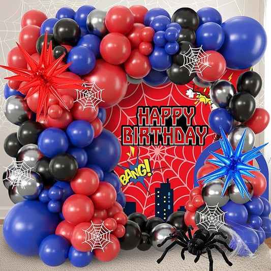 100pcs Hawaii Balloons Garland Arch Kit with Balloons for Birthday Decorations,Party Supplies for boys Girls (Spider)