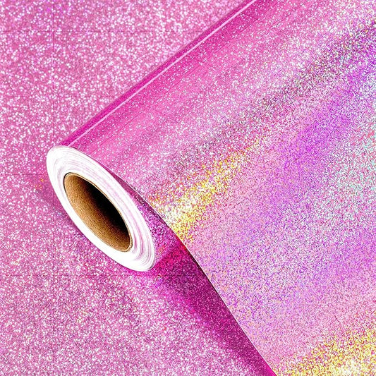Burymento Pink Wrapping Paper Roll, Metallic Holographic Point Gift Wrap for Birthday, Valentines, Mothers day, Graduation, Wedding, Fathers day, Baby Shower, Christmas (17 IN x 32.8 FT)