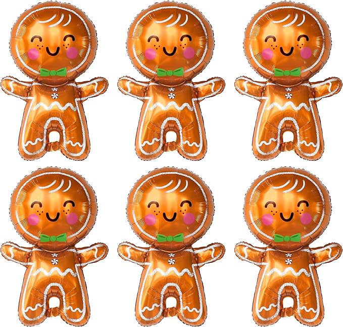 KatchOn, Big Merry Christmas Gingerbread Balloons - Pack of 6 | Gingerbread Man Balloon for Christmas Decorations | Foil Balloons for Xmas Decorations Indoor | Xmas Party Decor