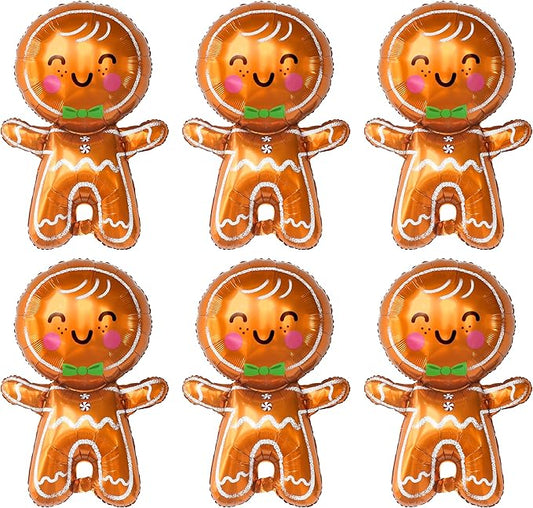 KatchOn, Big Merry Christmas Gingerbread Balloons - Pack of 6 | Gingerbread Man Balloon for Christmas Decorations | Foil Balloons for Xmas Decorations Indoor | Xmas Party Decor