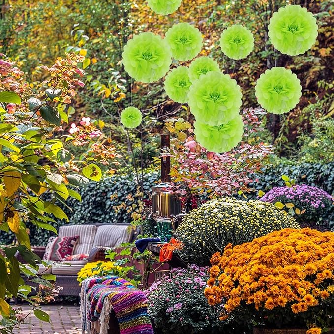 20 PCS Light Green Tissue Paper Pom Poms, Tissue Pom Poms Flowers, Sizes of 6", 10", 12", 14" Hanging Paper Flower Ball for Wedding, Birthday, Halloween, Christmas, Baby Shower Party Decor