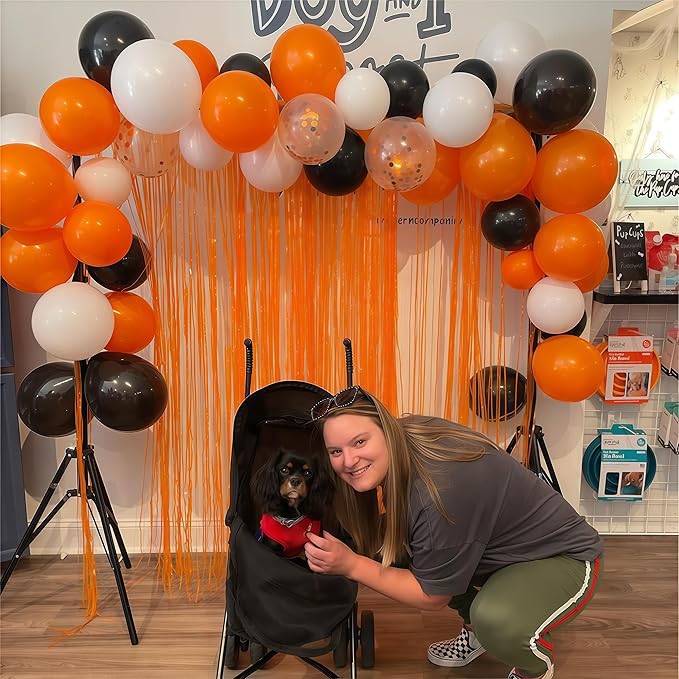 Orange and Black Balloon Arch Garland Kit, Orange Black White Confetti Spike Star Balloons for High College School Class of 2026 Graduate Congratulations Halloween Birthday Party Decoration Supplies