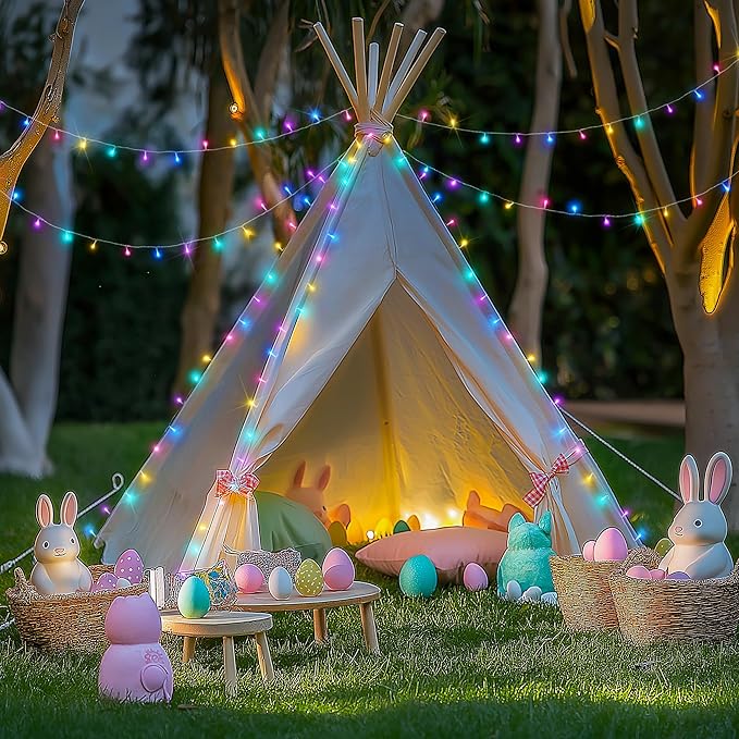 JMEXSUSS Easter Lights Clear Wire Outdoor Indoor, 168ft 600 LED Multicolor Easter String Lights Plug in for Bedroom Tree Room Party Decorations