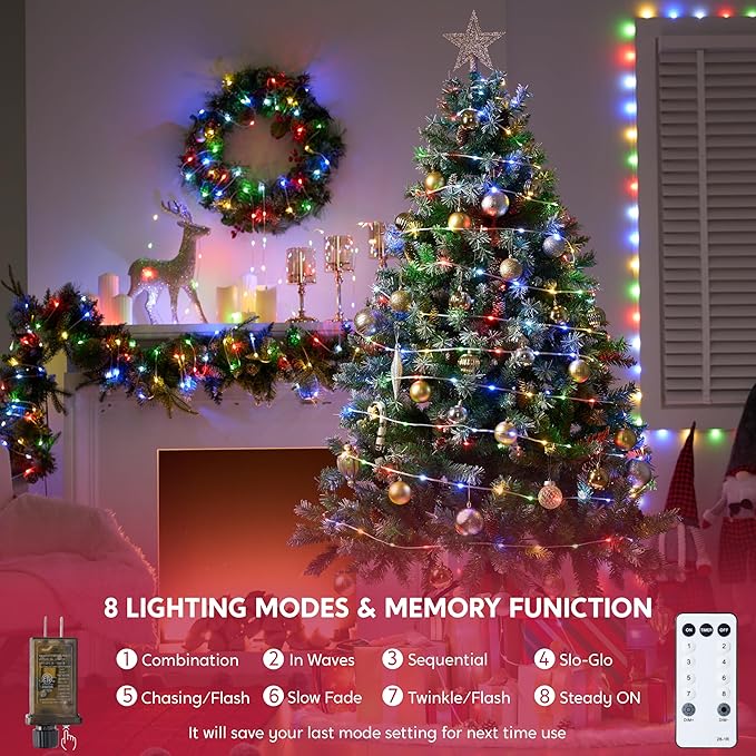 Joiedomi 1200 LED Christmas Lights Outdoor,394 FT Multicolor Christmas Tree Lights with 8 Modes Timer, PVC Clear Wire String Lights with Reel for Indoor Outdoor Holiday Xmas Eve Night Decoration