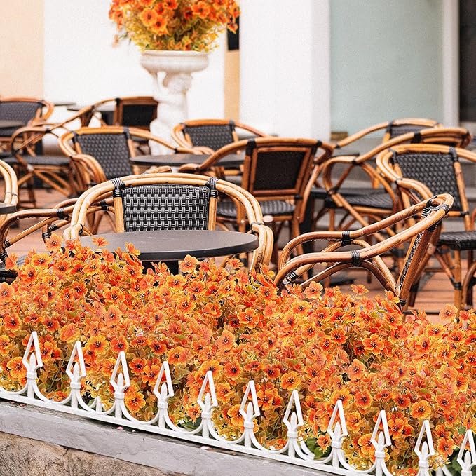 XEOLIAN 12 Bundles Artificial Fall Flowers Fake Plastic Plants Indoor Outside Hanging Planter No Fade Faux Autumn Plants Thanksgiving Home Garden Fireplace Décor (Fall with Flowers)