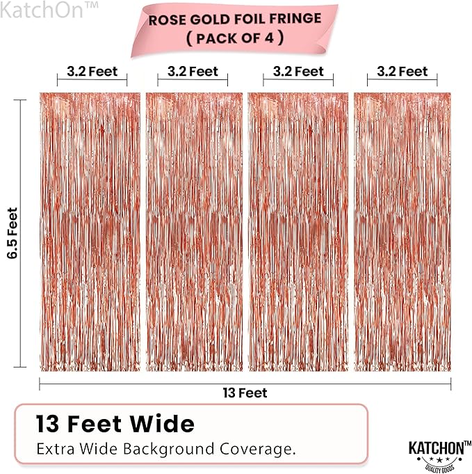 KatchOn, Rose Gold Fringe Curtain - Pack of 4 | Rose Gold Backdrop for Bachelorette Party Decor | Graduation Decorations 2025 | Fringe Backdrop for Rosegold Birthday Decorations