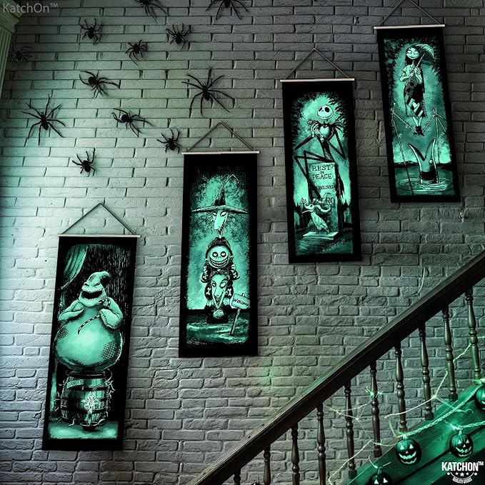 KatchOn Spooky Stretching Portrait - 47x16 Inch, Pack of 4 | Haunted Mansion & Skeleton Banner for Halloween Decorations Indoor, Outdoor | Halloween Wall Decorations