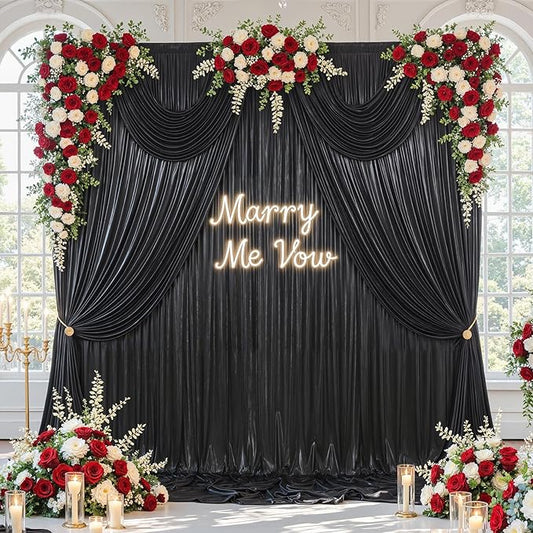 10×10FT Black Sequin Backdrop Curtains Wedding Backdrop Drapes Wrinkle-Free Thick Glitter Photo Background Fabric for Birthday Graduations Friendgiving Christmas Party Photography Stage Decor