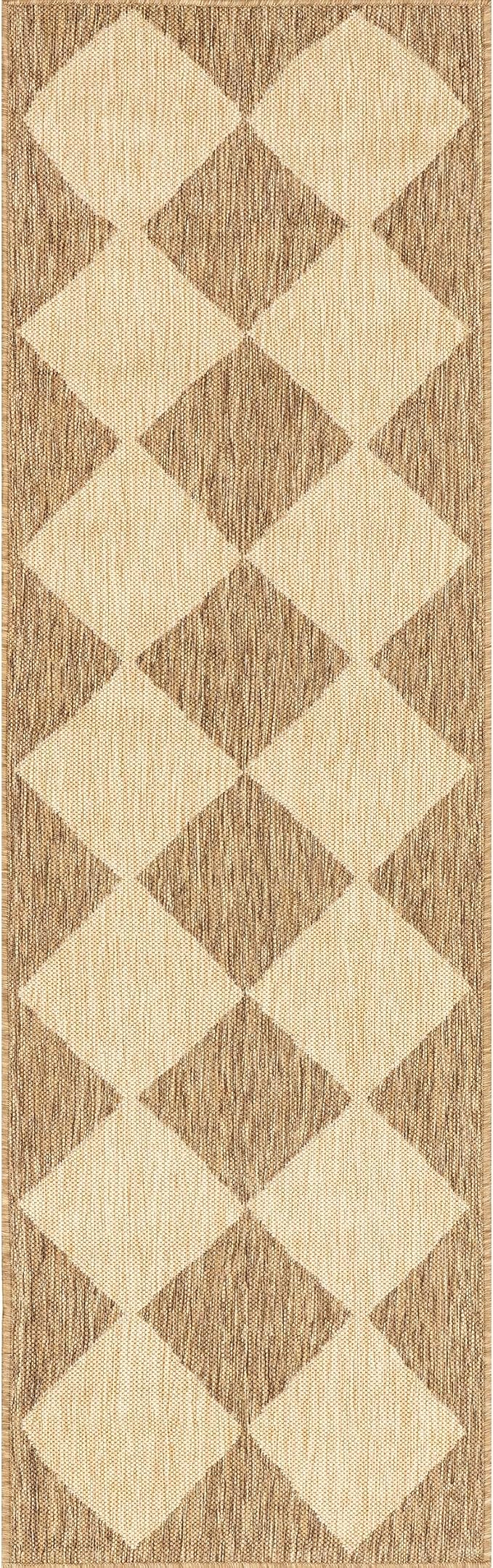 Nuloom Outdoor Performance Collection Sabina Brown/Ivory, 2' x 10', Soft and Cozy, High Traffic, Stain Resistant, Easy Clean, Durable Runner for Indoor/Outdoor Patio, Deck, Porch, Garden, Courtyard