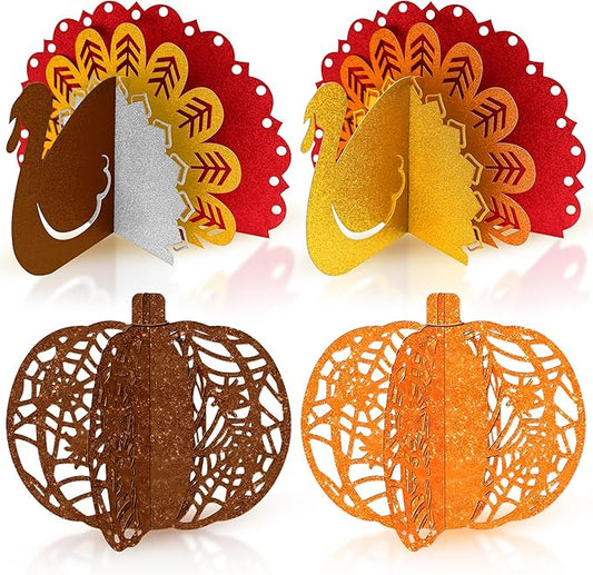 KatchOn, Thanksgiving Centerpieces for Tables – Pack of 4 | Pumpkin & Turkey Centerpieces for Tables | Thanksgiving Decorations for Table | Friendsgiving Party Decorations, Harvest Decorations