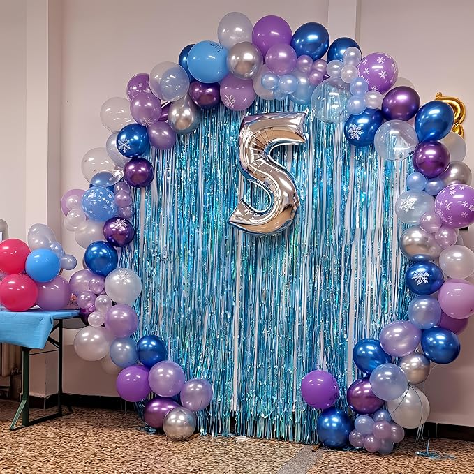 HILAVO Blue Purple Silver Balloon Arch Kit Snowflake Balloons Garland with Winter Balloon for Princess Girl Winter Birthday Baby Shower Party Decorations