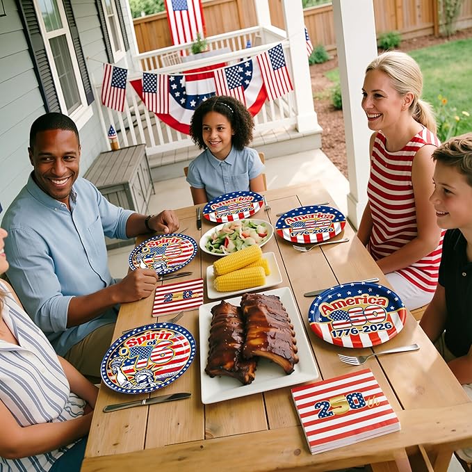 40Pcs Patriotic 4th of July Paper Plates and Napkins Set, 9 Inch Disposable Paper Plates Napkins, Red White Blue American Flag Tableware Supplies for Independence Day, Memorial Day Party Decor