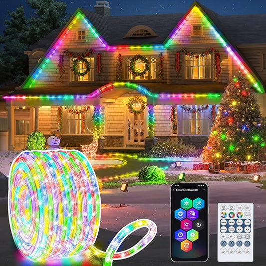 Jnaurb RGB Color Changing Rope Lights Outdoor, 33ft 100LED Smart String Lights with Remote & APP Control, Waterproof Music Sync Rope Lighting - DIY Flexible Tube LED Lights for Bedroom Garden Wedding