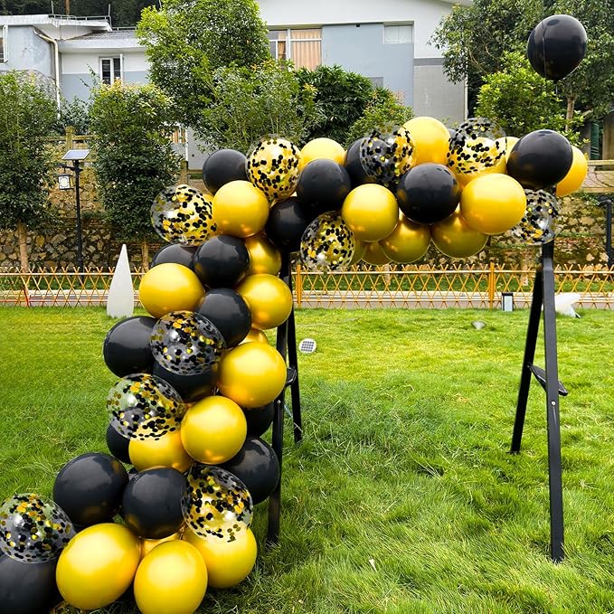 Firomi Metallic Chrome Gold Black Latex Balloons 12 Inch 70 pack Black and Gold Confetti Balloons Set for Graduation Birthday Wedding Party (with 2 Ribbons)