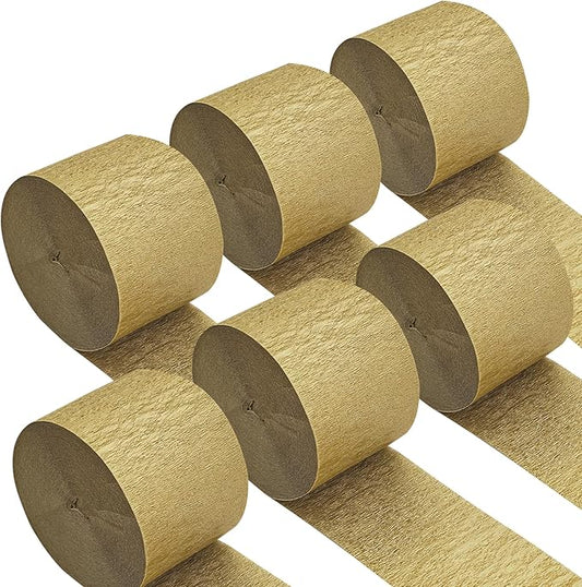 Oun Nana Gold Crepe Paper Streamers Party Decorations, 6 Rolls 738 Ft Party Streamers for Birthday, Baby Shower, Wedding, Graduation, Backdrops, Ceilings and DIY Crafts