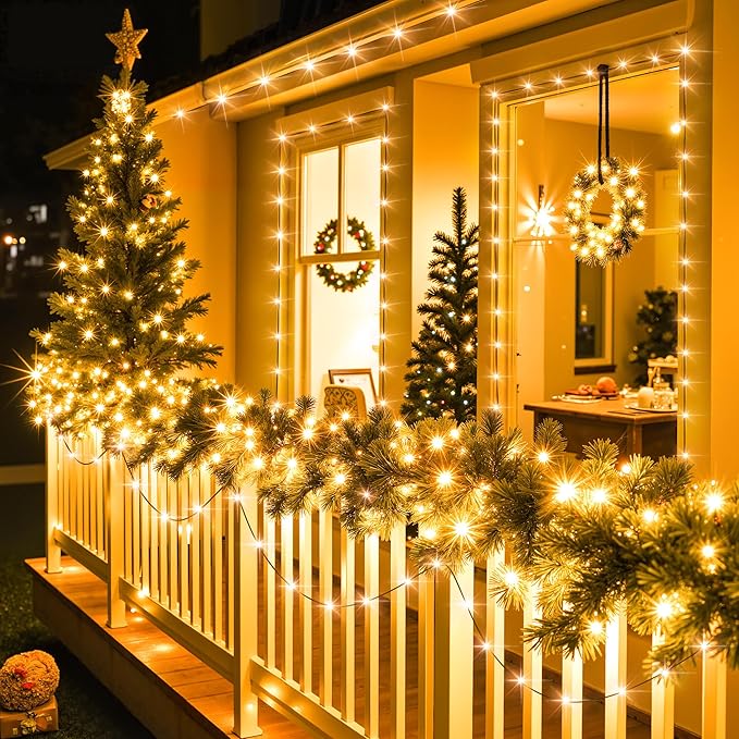 Larkvue 394FT 1200 LEDs String Lights with Remote, Waterproof Dimmable 8 Modes Christmas Tree Fairy Rope Light with Timer & Memory Function-Warm White