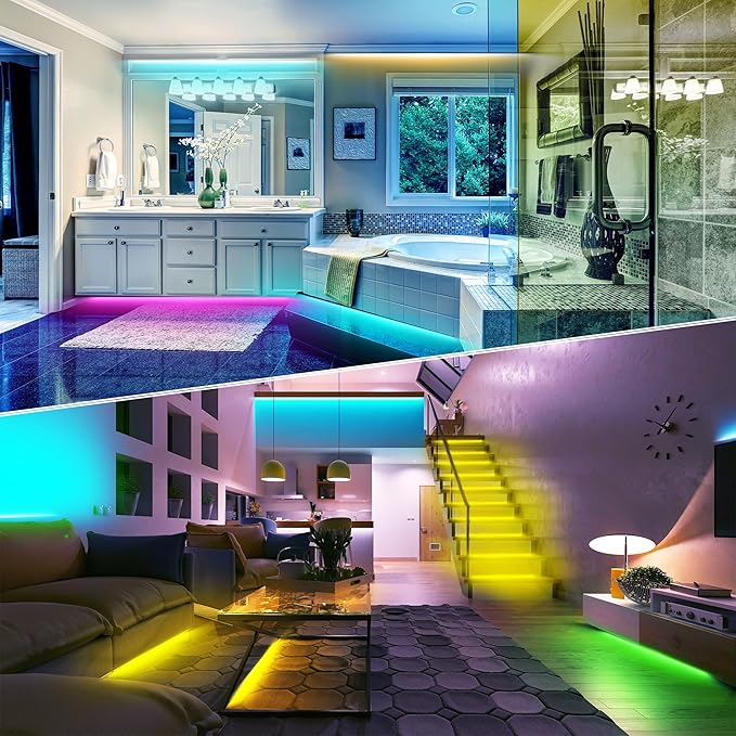 NBBUFF Led Lights for Bedroom 100ft (1 Roll), Color Changing RGB Led Strip Lights with 60 Keys Remote and App Control, Music Sync Led Lights for Room Kitchen Party Home Decor