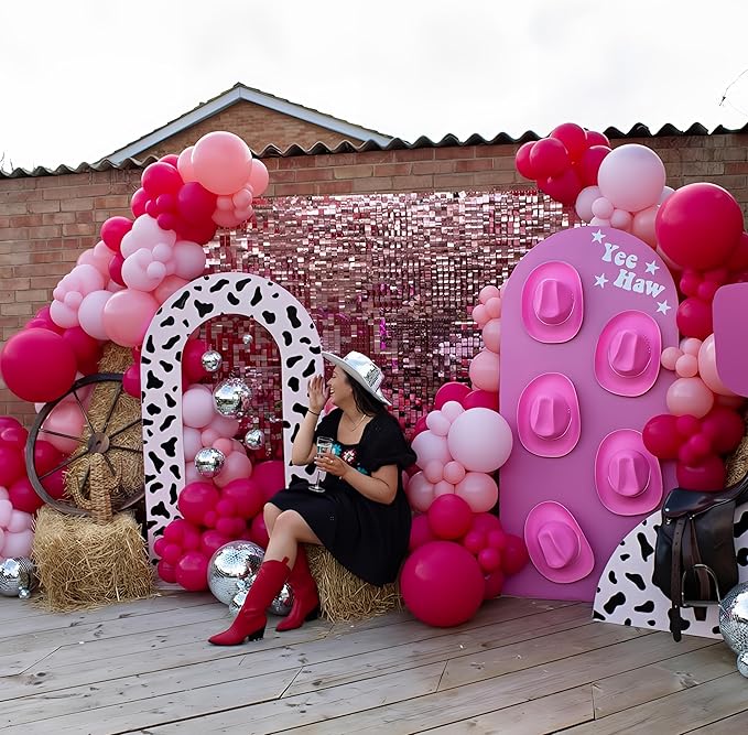 HILAVO Cowgirl Balloon Arch Kit Cow Print Balloons Hot Pink Light Pink Pearl Sand White Party Balloon Garland for Last Rodeo Bachelorette Decorations Western Lets Go Girls Baby Shower Birthday Decor