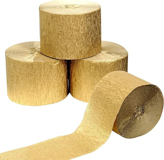 Gold Streamers 4 Rolls, 328 Ft Gold Crepe Paper, Streamer Party Decorations for Birthday, Wedding, Showers (1.8 in x 82 ft/Roll)