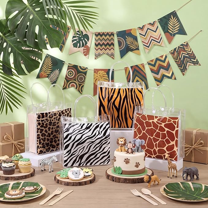 Aliceset 20 Pcs Animal Print Goodie Bags with Handles Safari Party Favor Bags for Jungle Theme Wild Animals Zoo Party Bithday Baby Shower Supplies Decor, 8x8x3.15 Inch