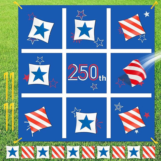 Independence Day Party Favors Tic Tac Toe Bean Bag Game,250th Anniversary Bean Bag Toss Across for Indoor Outdoor Yard Background Lawn Adults Family Night Activities 10 Bean Bags