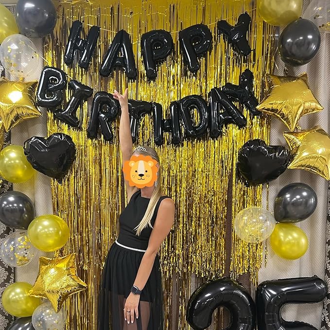 Black Happy Birthday Balloon Banner, 16 Inch Foil Mylar Happy Birthday Balloons Letters, Reusable Happy Birthday Sign, Black Birthday Decorations for Women, Men, Boys and Girls