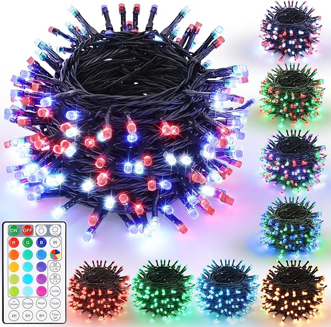 iBaycon 4th of July Lights, 66FT 200 LED Color Changing RGB String Lights Outdoor, Red White and Blue Fairy Light with Remote Timer Plug in for Independence Day Party Holiday Indoor Outdoor Decor