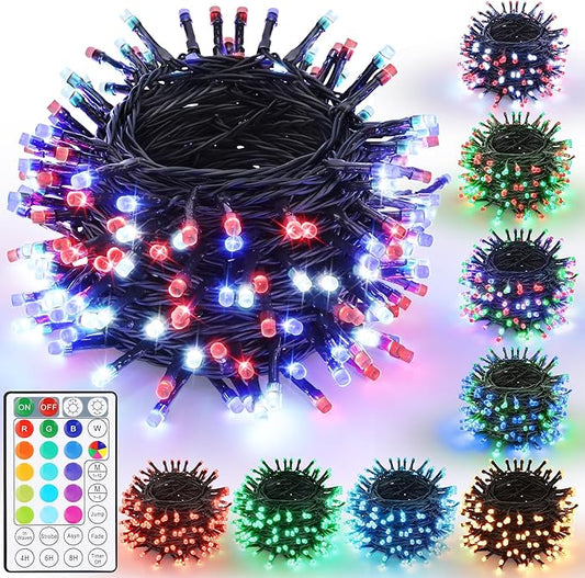 iBaycon 4th of July Lights, 66FT 200 LED Color Changing RGB String Lights Outdoor, Red White and Blue Fairy Light with Remote Timer Plug in for Independence Day Party Holiday Indoor Outdoor Decor